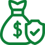 Money bag and shield icon.