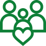 Family icon with heart in green.